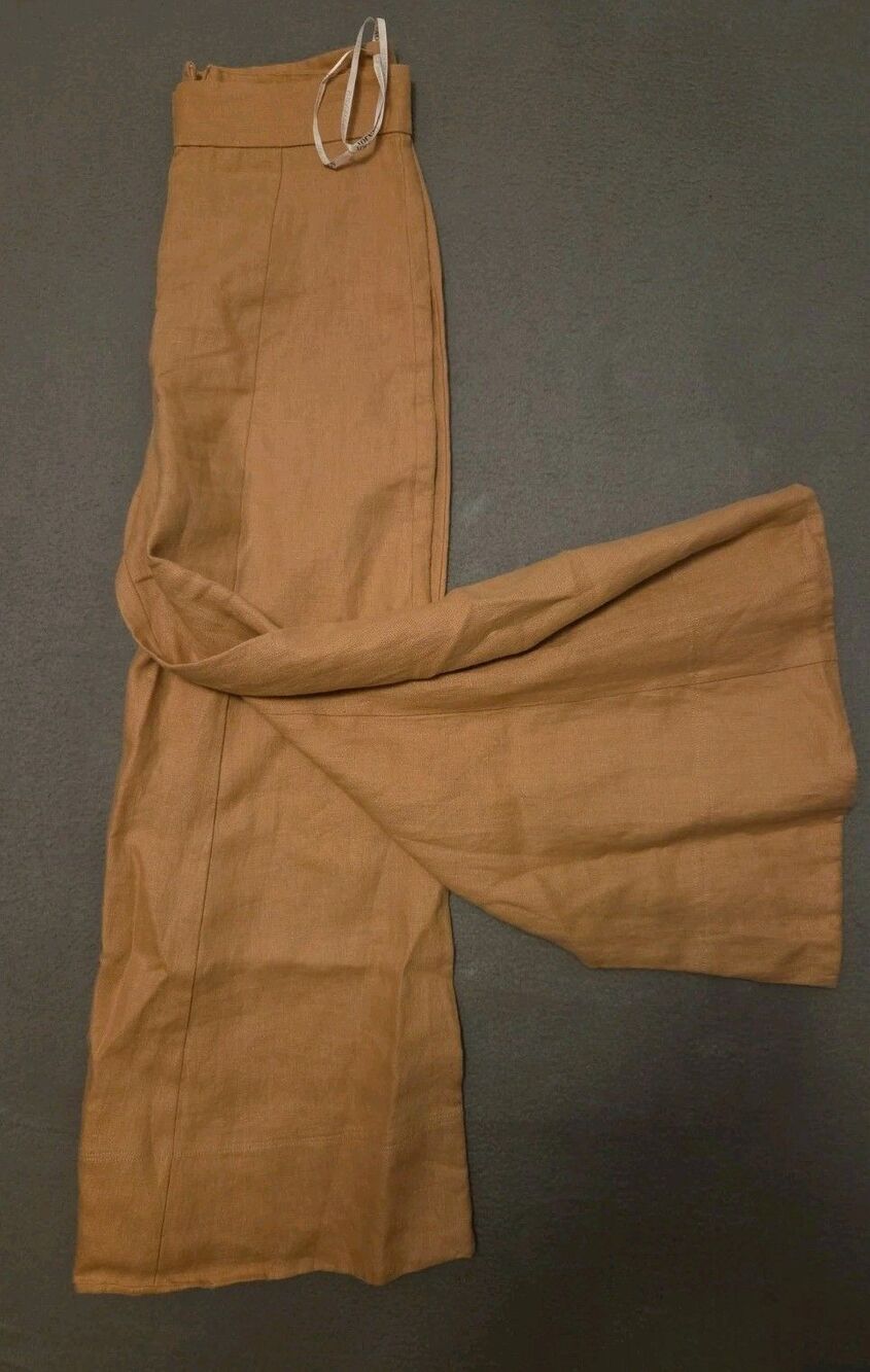 SHONA JOY Amanda Linen Wide Leg Palazzo Pants Brown Cumin Tan Size 6 Excellent